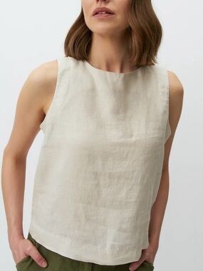 RW&CO. Linen-Blend Sleeveless Tank - Cream Medium